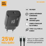 Nettech NT-HCH05 PD 25W Type-C To Type-C Şarj Aleti (Siyah) - Görsel 2