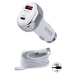 Tonex TA-41W PD + USB-A Type-C to Type-C Kablolu Araç İçi Şarj Aleti