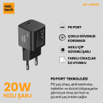 Nettech NT-HCH11 20W PD 3000 mAh Şarj Aleti Adaptör (Siyah) - Görsel 2